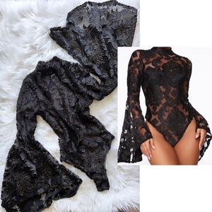Fashion Nova A Night Downtown Mesh Bodysuit - Black